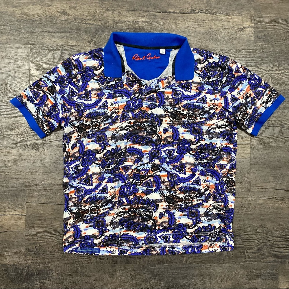 Robert Graham All Over Print Polo Shirt Multicolor Sz L